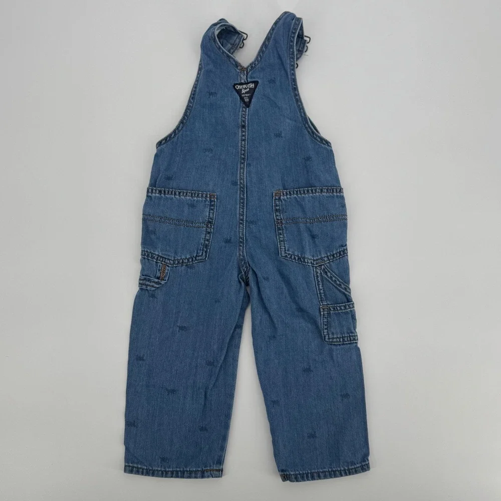 OshKosh B'gosh Denim Overalls Toddler 3T Blue Jean Vestbak Animal Print‎